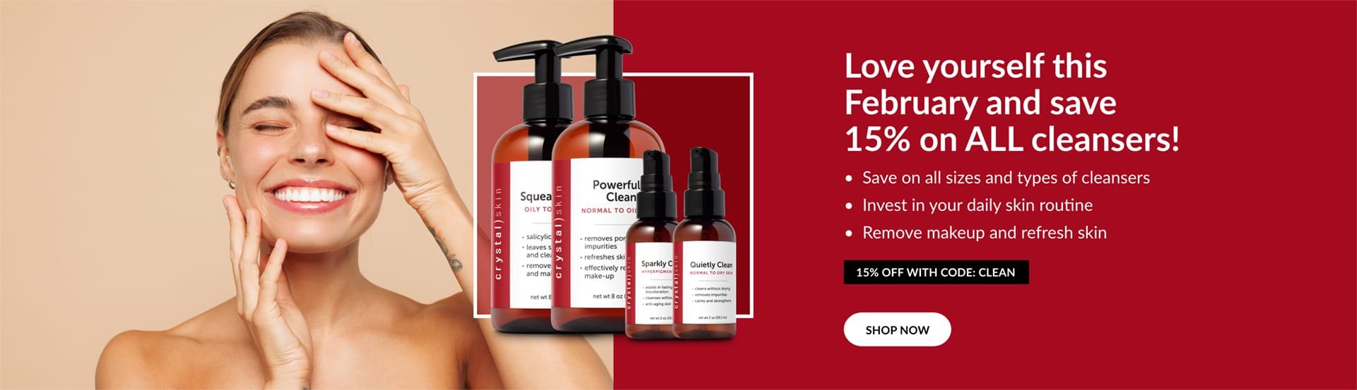 Crystal Skin Care | Kaysville Utah | 15% Off all cleansers.